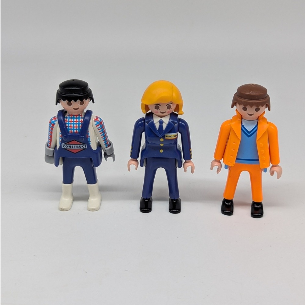 Vtg Playmobil Geobra Figures Lot of 3 Construction Airline Work 90s Career Toys